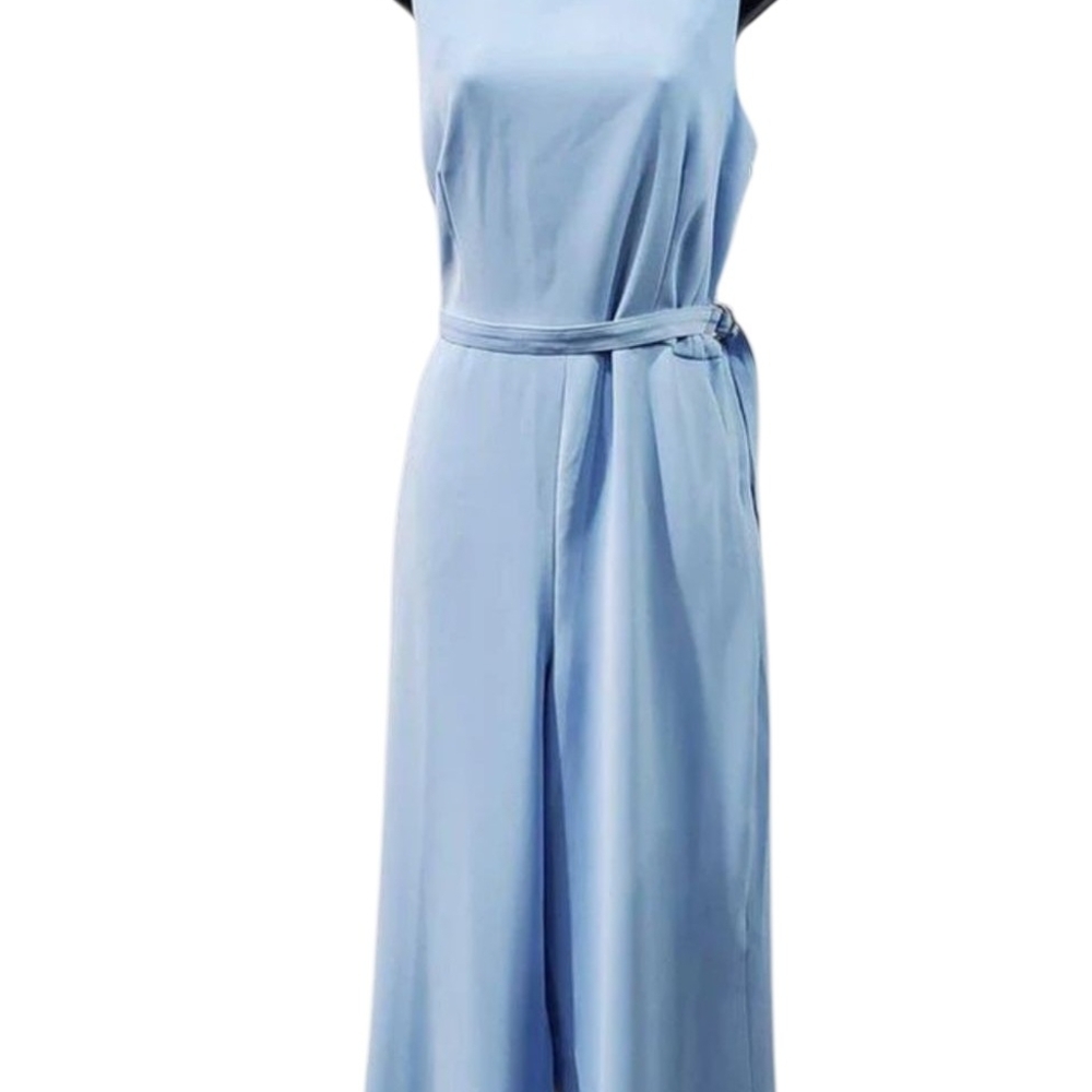Michael Kors Light Blue Belted Jumpsuit Cropped Length NWT Cruise Wear Size 10